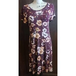41 Hawthorn Women's Small Shirt T Dress Floral Burgundy stretch pullover pocket